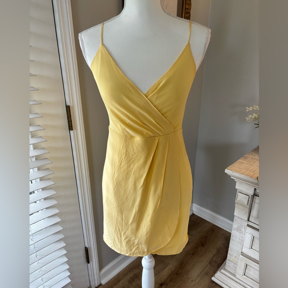 Lavender Brown silk dress butter yellow size small EUC